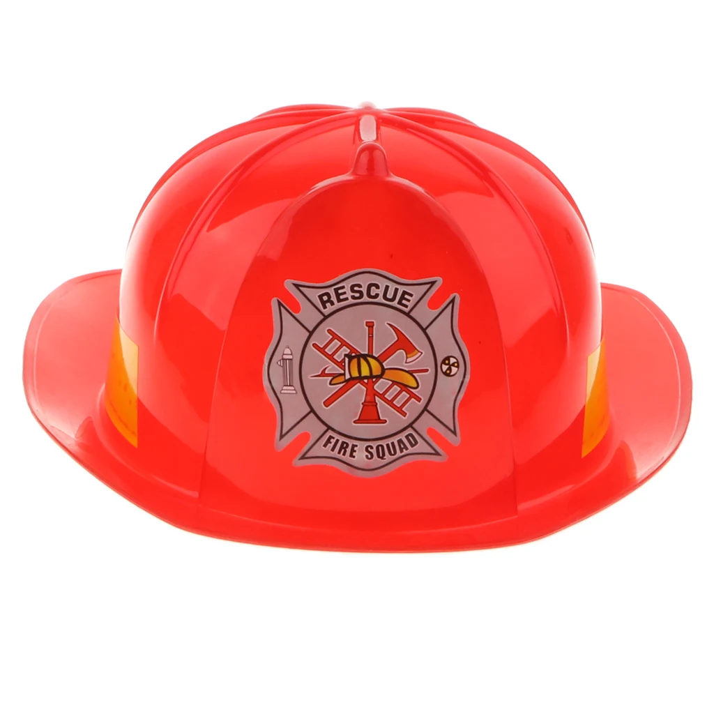 Pretend Play Children Plastic Fireman Helmet Chief Hat Fancy Dress Role Playing - Red