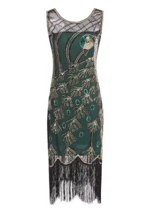 Женское винтажное платье 1920 s, вечерние платья с v-образным вырезом, с блестками и бахромой - Цвет: item 12