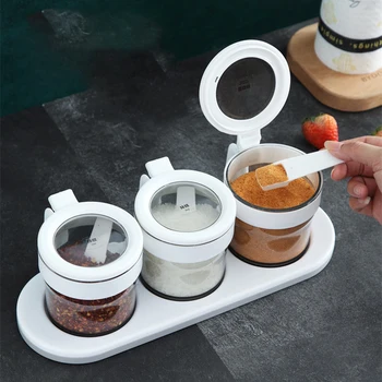 

Kitchen Multi-functional Plastic Seasoning Box Transparent Clamshell Three Compartments MSG Salt and Pepper Storage Tank