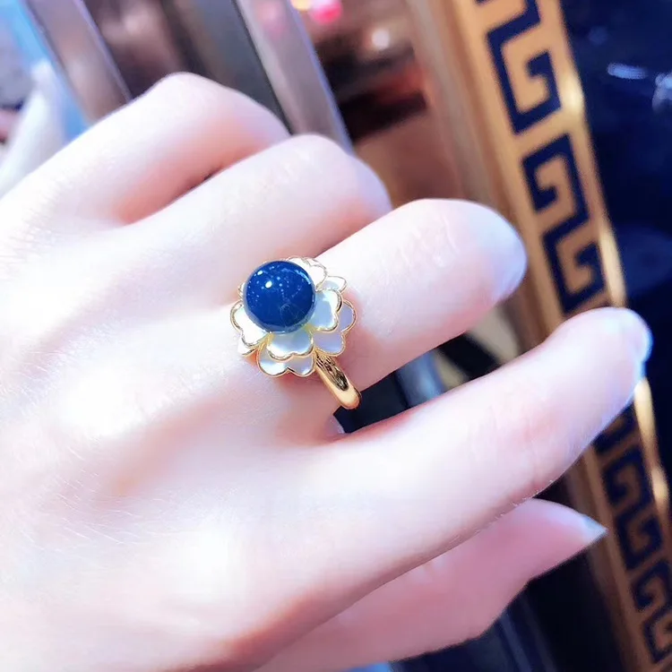 

2020 Hot sale 100% natural Mexico blue amber ring with rose gold ring 925 sterling silver women rings