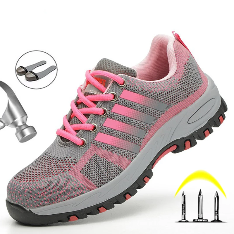 Zapatos de seguridad transpirables y ligeros para mujer, calzado de trabajo con punta de acero, Seguridad al aire libre, malla antigolpes
