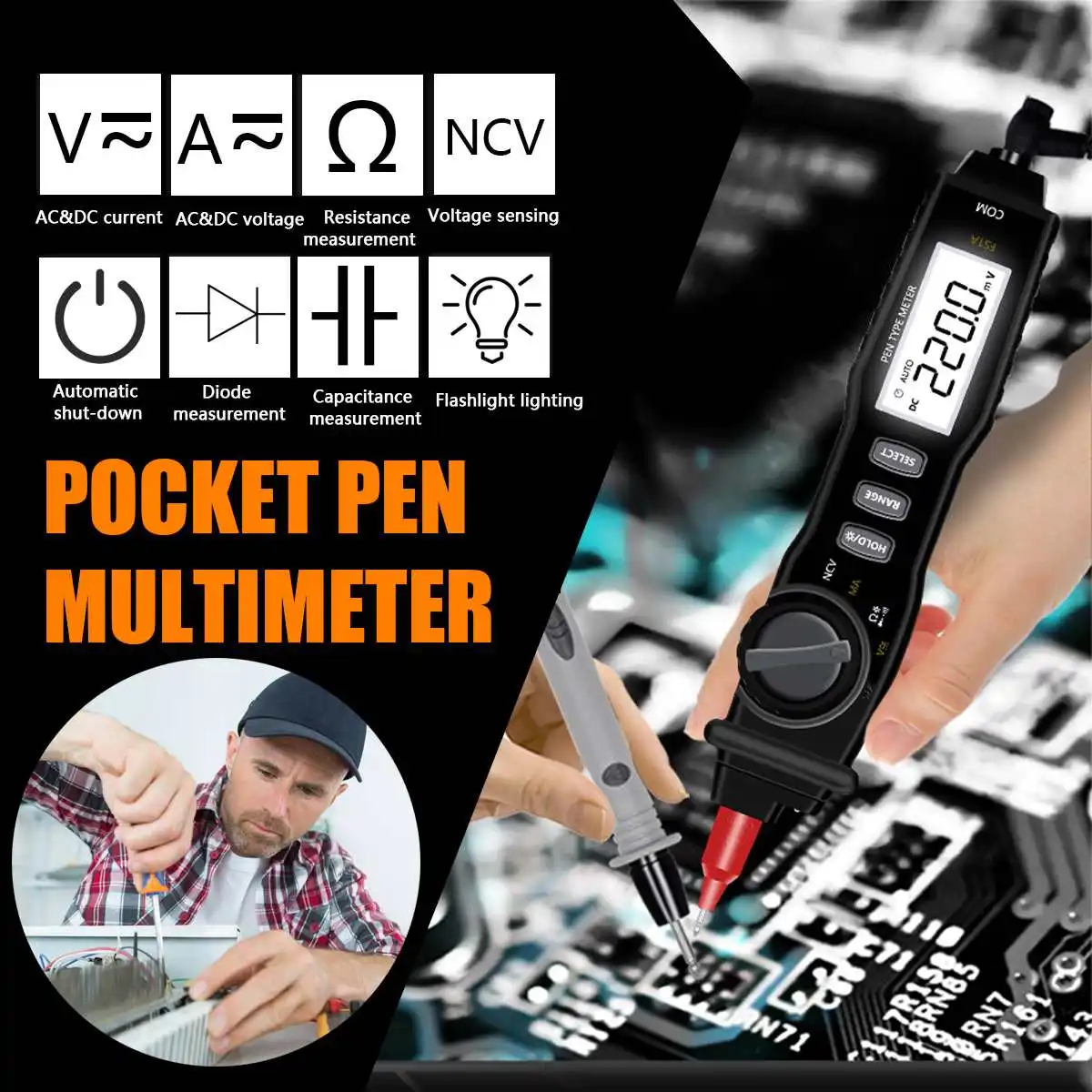 

True RMS 6000 Counts Digital Display Portable Pocket Pen Multimeter Multifunctional Digital Display Voltage and Current Meter