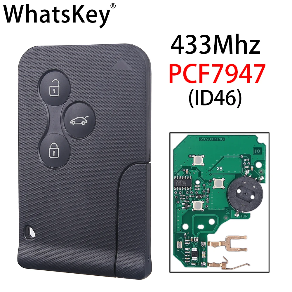 WHATSKEY 433MHZ ID46 PCF7947 CHIP REMOTE SMART CAR KEY FOR RENAULT II GRAND SCENIC MEGANE 2 3 CARD KEY
