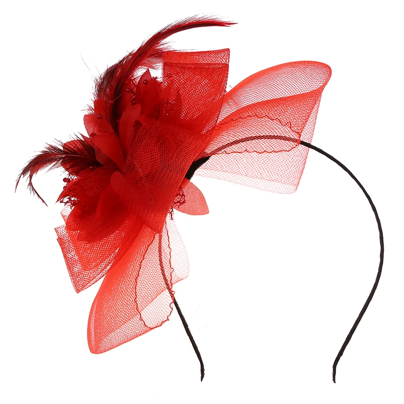 

Red feather flower gauze beads headband