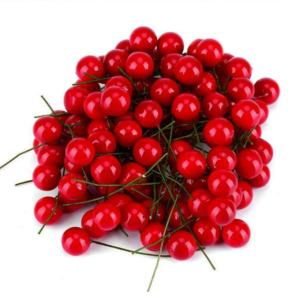 100pcs/set Artificial Red Holly Berry Christmas DIY Home Garden Decorations Christmas Supplies Simulation foam small red fruit