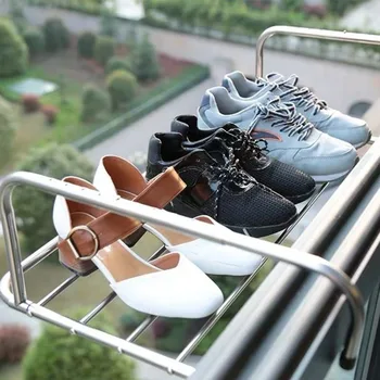 

Free Shipping Stainless Steel Clothes Hanger Telescopic Balcony Window Drying Rack Multi-functional Folding Plug-in Shoes Shelf