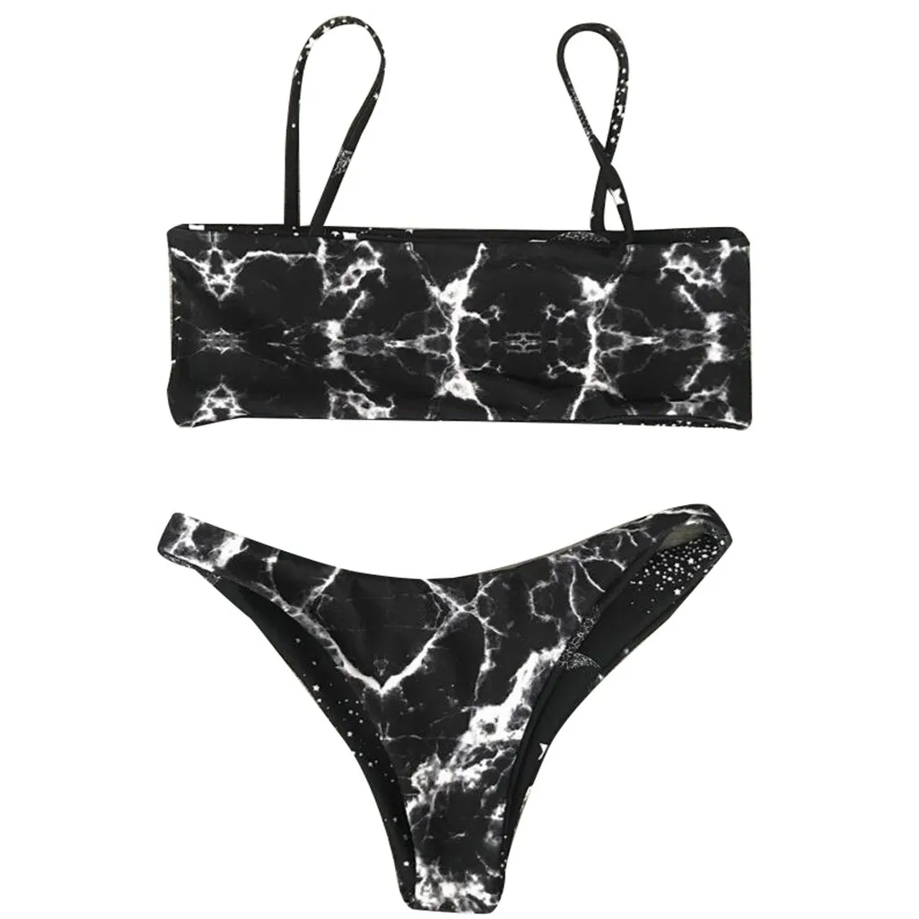 JAYCOSIN Girl Split Tube Top Swimwear women Personality Print Double-sided Clothes Summer New Swimsuit Beach Sexy Cute Bikini L 