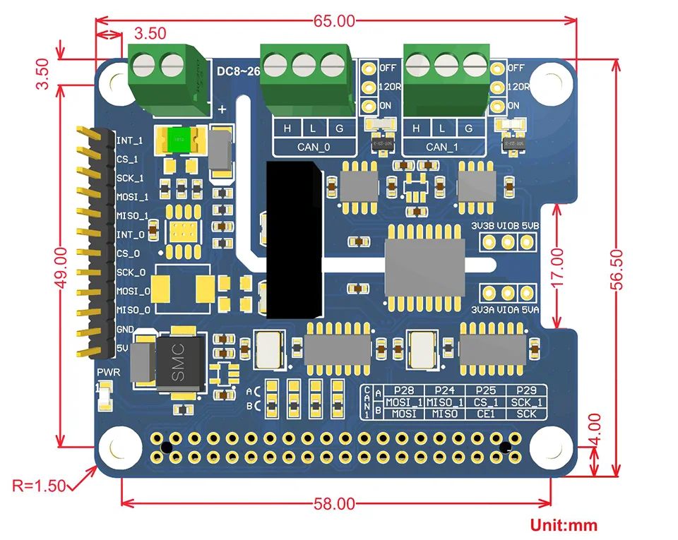 Raspberry Pi3b 4b+ двухканальный изолированный CAN шина Плата расширения поддерживает CAN FD