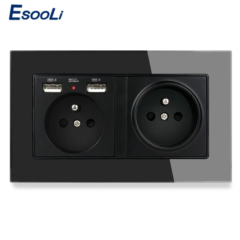 Французская стандартная 2 розетка ESOOLI с USB портами для зарядки настенные розетки
