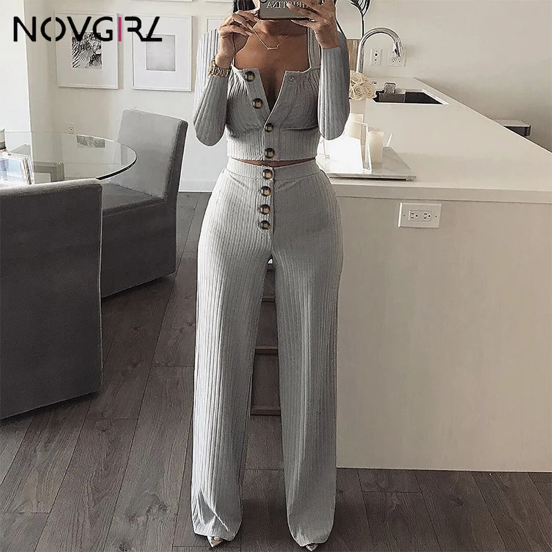 Novgirl/Повседневный вязаный комплект из двух предметов для женщин коллекция 2019