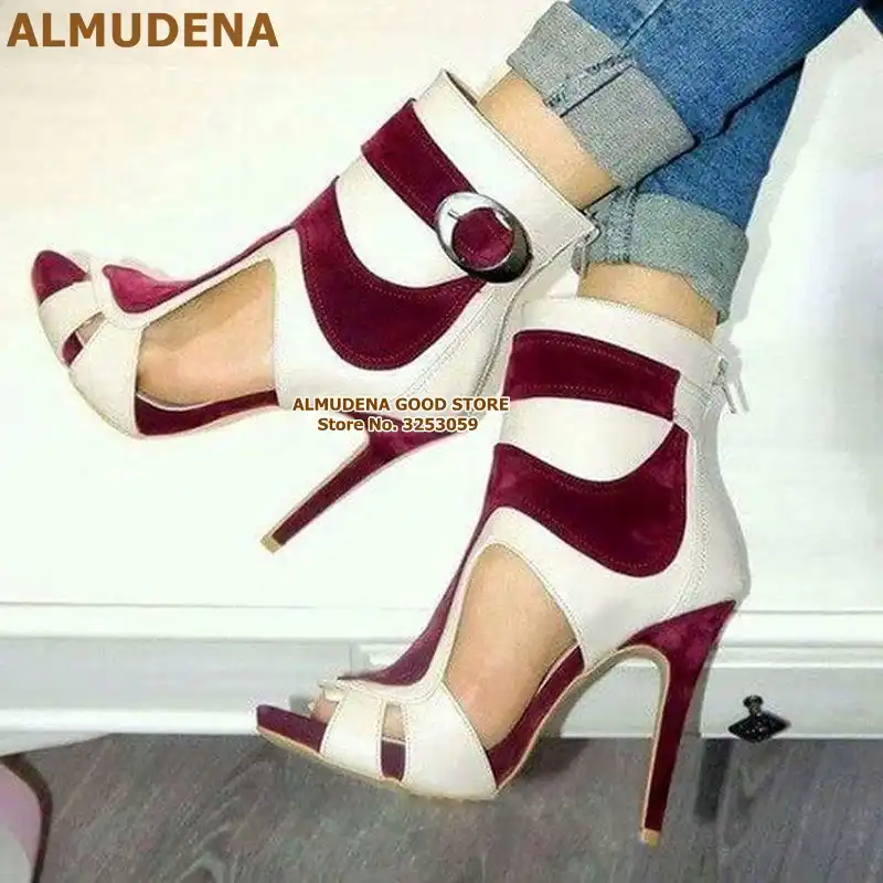 burgundy caged heels