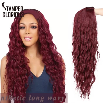 

Stamped Glorious Burdungy Long Water Wave Hairstyle Red Black Color Synthetic Wigs For Women High Temperature Fiber Average Size
