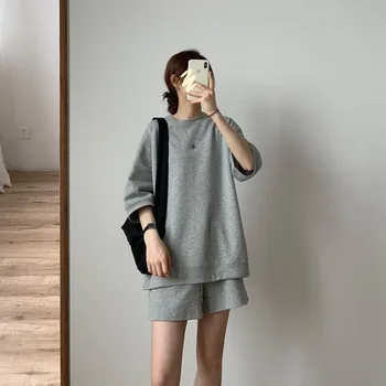 

Tracksuit 3 Piece Set Women Summer New Korean Sports Thin Sweatshirt + Shorts + Mini Skirt Cotton Casual Suit Female