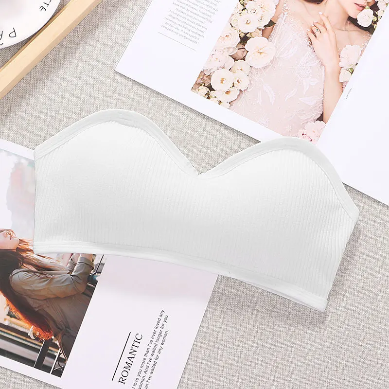 Strapless Women Tube Top Sexy Cropped Top Invisible Bra Women Seamless Underwear Sexy Lingerie Cotton Bandeau Removable Pads women lingerie bra women tube tops
