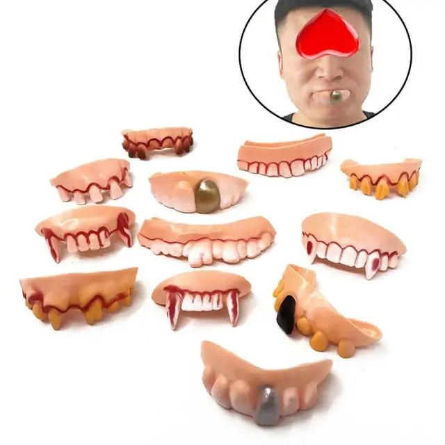 12pcs/set Halloween Party Prank Toys Simulation Rotten Teeth Vampire Denture Masquerade Cosplay Fake Teeth Trick Props 4