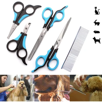 

5PCS Stainless Steel Pet Dogs Grooming Scissors Cat Hair Thinning Shear Sharp Edge Pet Scissors Comb Cutting Tools