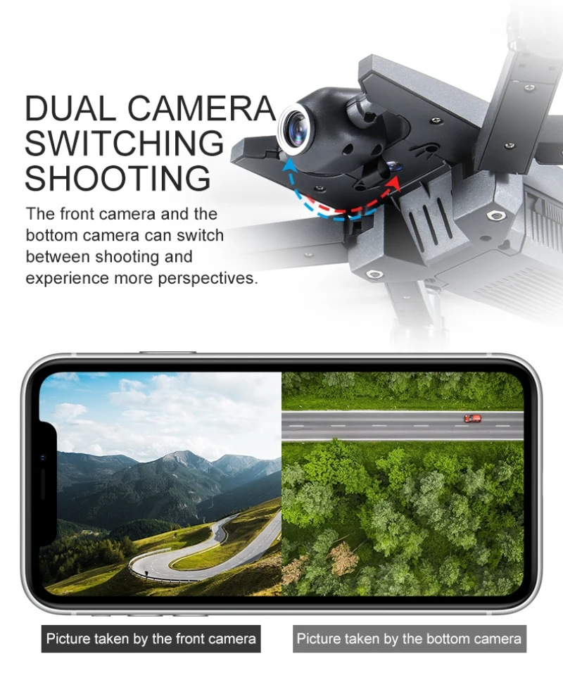 4K UHD Foldable Portable WIFI Real Time RC Drone Model 2.4G 180 Degree Adjust Dual Camera Auto Hover APP Control Quadcopter