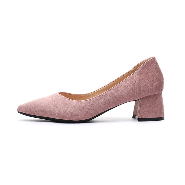 999-15-pink Туфли на высоком квадратном каблуке; женские офисные туфли без шнуровки из искусственной замши и флока; элегантные повседневные свадебные туфли-лодочки с острым носком - Цвет: 999-15-pink