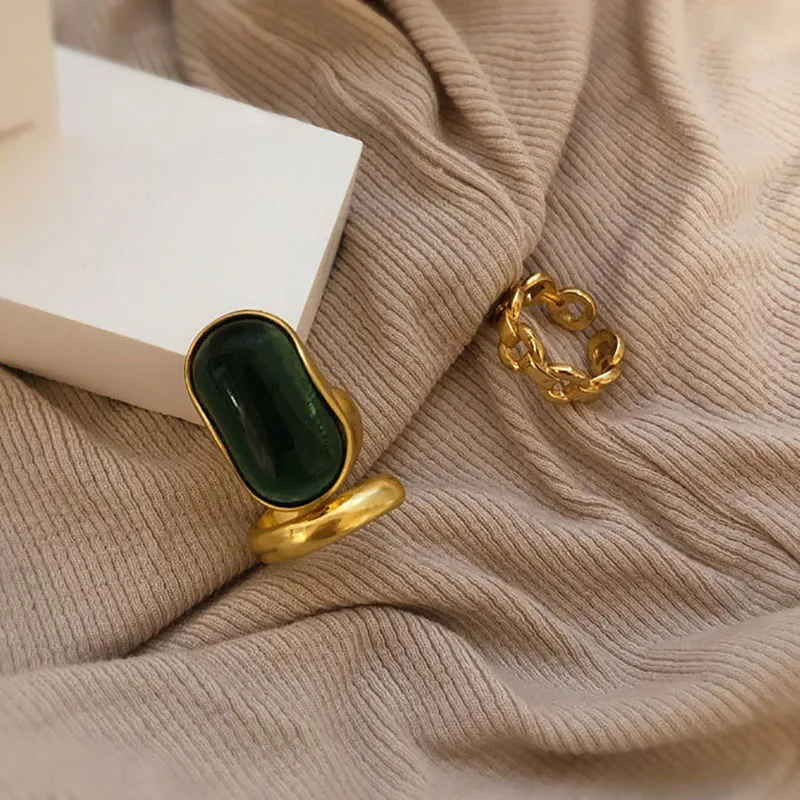 Foxanry Gold Color Wedding Rings Women New Fashion Creative Design Green Stone France Vintage Party Bride Jewelry wedding rings gold rings gold plated rings golden ring