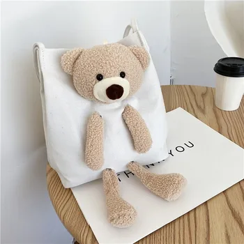 

Bag cute small bag 2020 new trend summer popular bear canvas bag female bag all-match shoulder bag tote bags for women