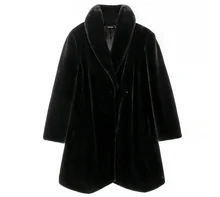 

Black Mink-Cashmere Coat Women's Mid-Length Green Fruit Collar Front Long Back Short Faux Fur Coat Winter