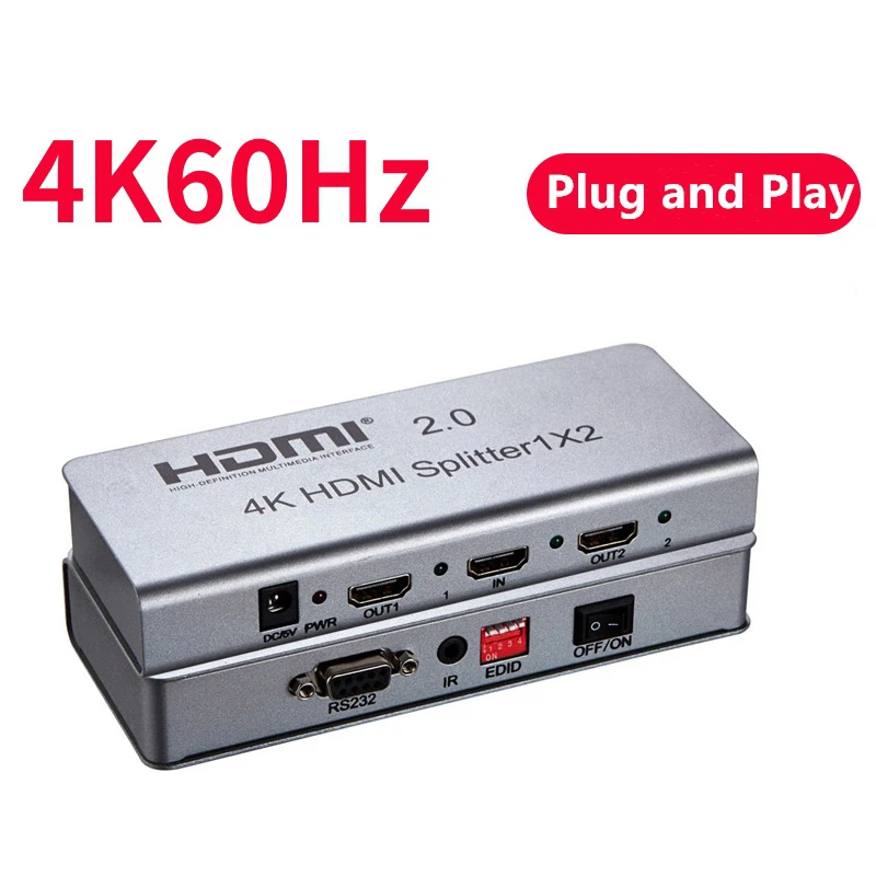 

HDMI 2.0 1X2 HDMI Splitter 4K 60HZ 1 IN 2 Out Video Converter W/ EDID RS232 HDCP Support IR Extender For PS3 TV BOX DVD to HDTV