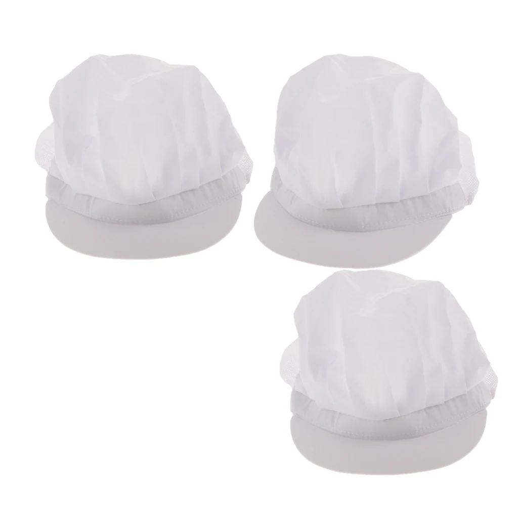 3Pcs White Half Mesh Cook Adjustable Men Women Kitchen Baker Chef Elastic Cap Hat Catering