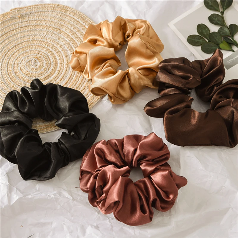 1PC Satin Silk Solid Color Scrunchies Elastic Hair Bands 2019 New Women Girls Hair Accessories Ponytail Holder Hair Ties Rope