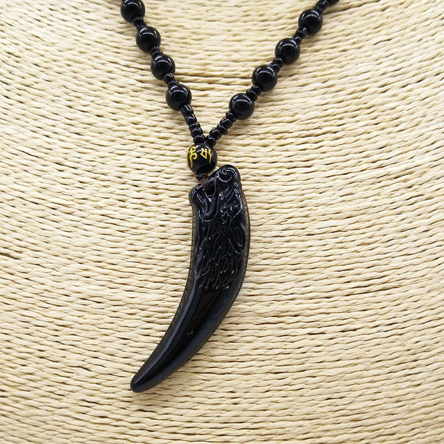 Collana Con Pendente Dente Di Lupo In Ossidiana Nera - Uomo E Donna, Stile Naturale - Foto 9