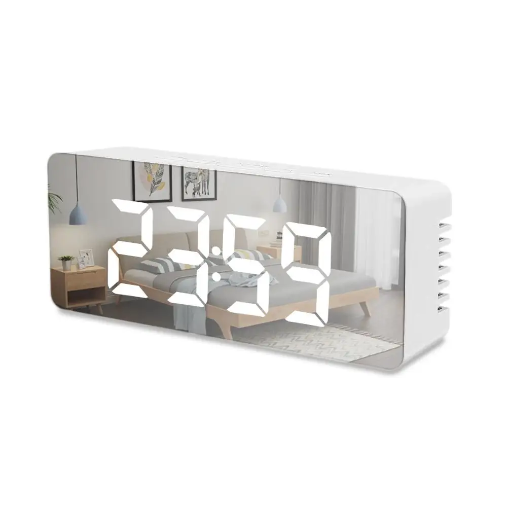 

Multi-function LED mirror alarm clock Temperature display snooze function Large digital clock USB charging home decoration clock