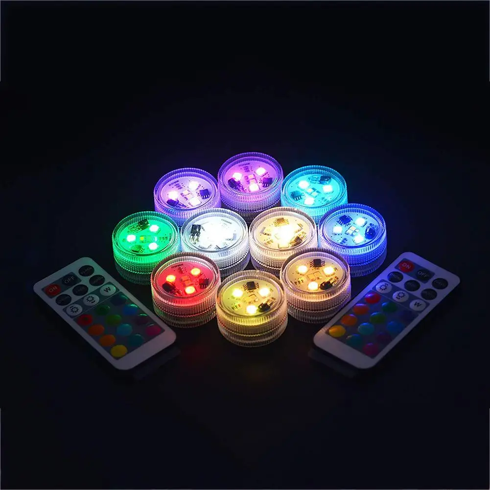 

10Pcs Waterproof LED Colorful Remote Control Underwater Light Fish Tank Lamp Night Lights