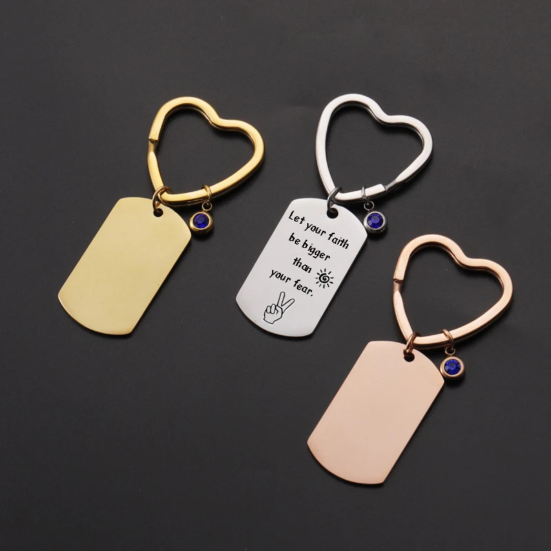 Custom Text Photo ID Keychain 12 Months Birthstone Heart Ring Stainless Steel Key Chain Personalized Gift for Women Men Jewelry