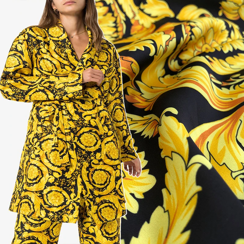 50x145cm Italian V brand Baroque printed stretch satin polyester fabric soft clothing shirt dress cloth for sewing | Дом и сад