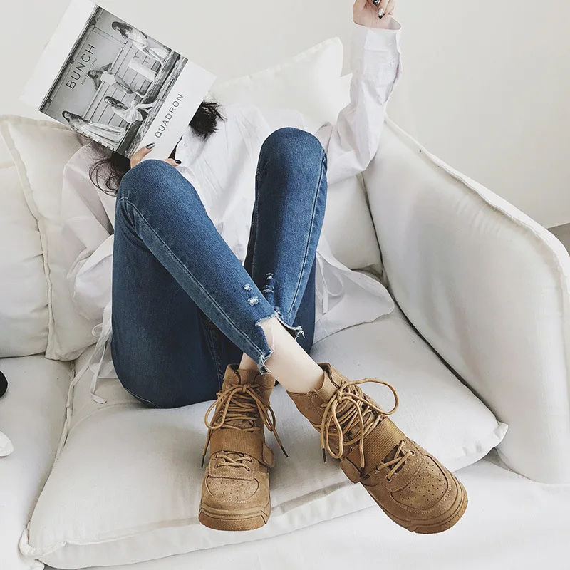 

W Red Man 2018 New Style Martin Boots Women's British-Style Students Korean-style Versatile Thick Bottomed Bootie CHIC WOMEN'S S