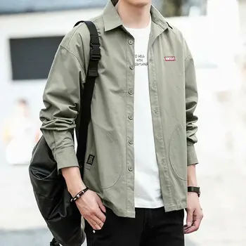 

Spring Shirt Men Smart Casual Loose Blusa Masculina Japanese Streetwear Single Breasted Military Mens Shirts Korean Clothes