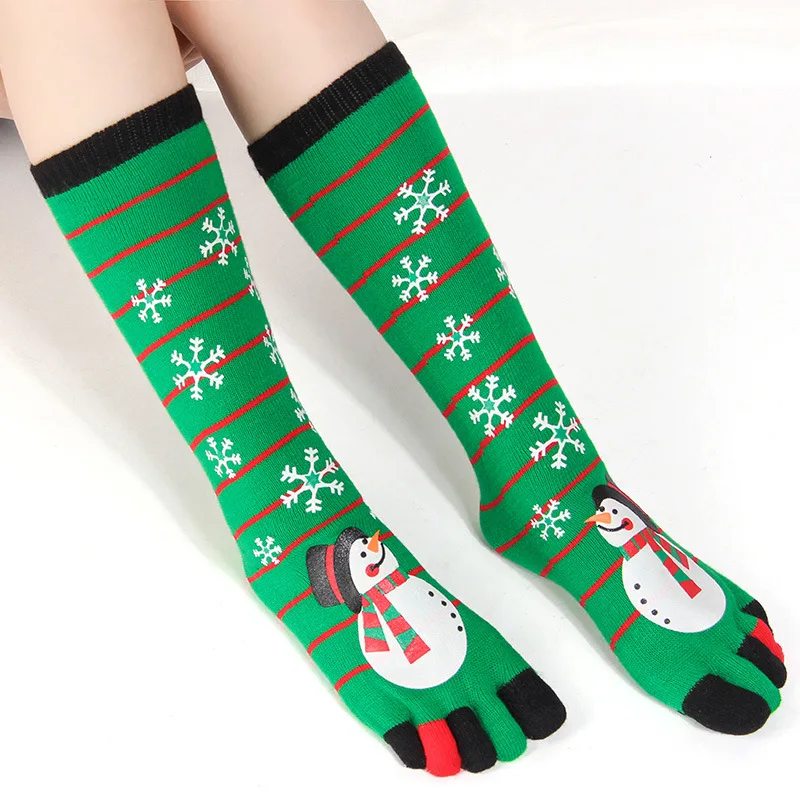 

Women socks snowman green color red striped pattern and odor-proof Christmas five-fingered socks toe funny socks for girls happy socks