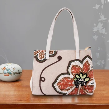 

Womens Shoulder Bag Fashion Weave Ethnic Style Canvas Large Capacity Travel HandBag Girl Flower Shopper Briefcase Laptop Bag