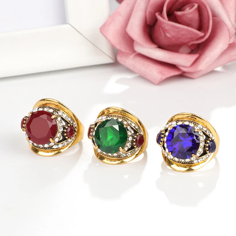 Wbmqda, 3 цвета, Модные Винтажные большие кольца для женщин, античное золото, роскошное, старое время, Корт, Турция, ювелирное изделие, новинка