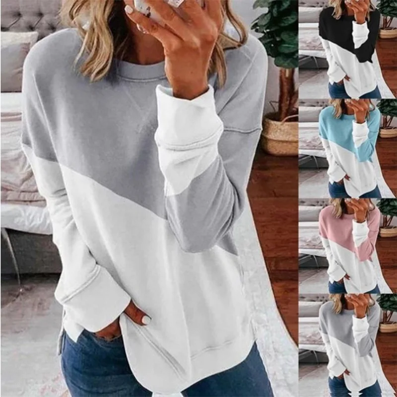 

Women Color Matching Long Sleeve Round Neck Contrast Color Loose Sweater Female Casual Autumn Sweaters Clothes New Fashion 2020