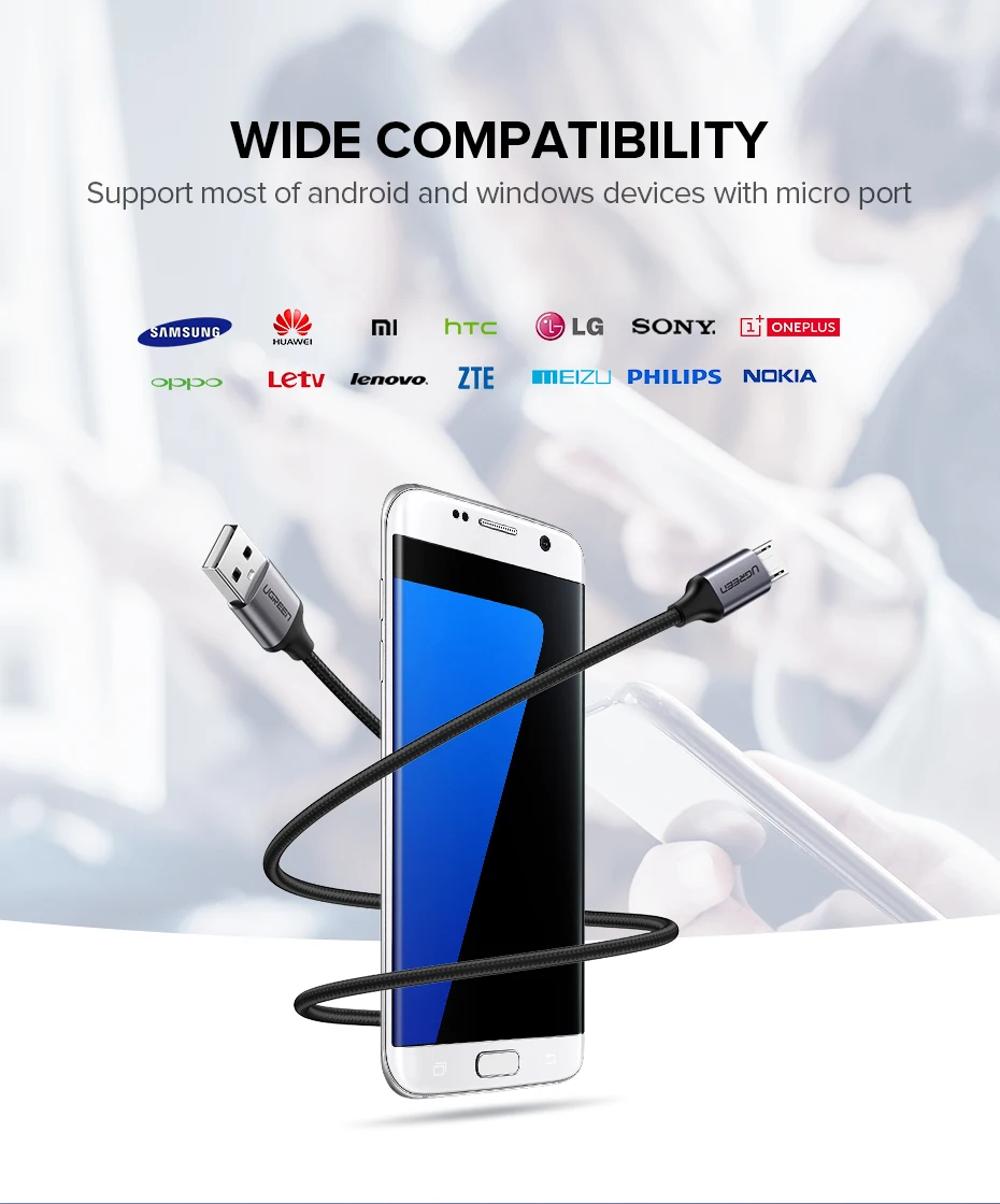 iphone usb cable Ugreen Micro USB Cable 3A Nylon Fast Charging USB Type C Cable for Samsung Xiaomi HTC USB Charger Data Cable Mobile Phone Cable mobile phone cables