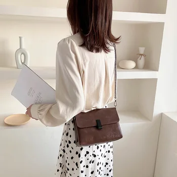 

Chain Lock Buckle Shoulder Handbags Solid Color Women PU Leather Top-handle Shoulder Bags for Decorating Shopping Travel