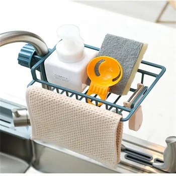 

Kitchen Bathroom Sink Faucet Storage Shelf Sundries Dish Soap Rag Draining Storage Holder Adjustable Single Layer Organizer Hold