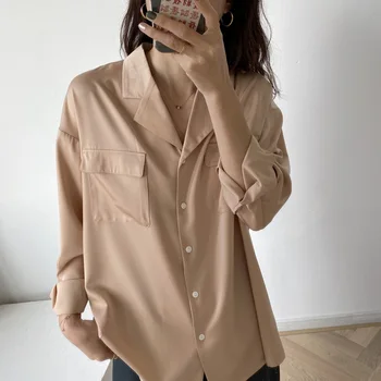 

Sherhure 2020 Blusas Mujer Spring Women Tops Pure Color Long Sleeve Women Summer Satin Blouses White V-Neck Blouse Women Shirt