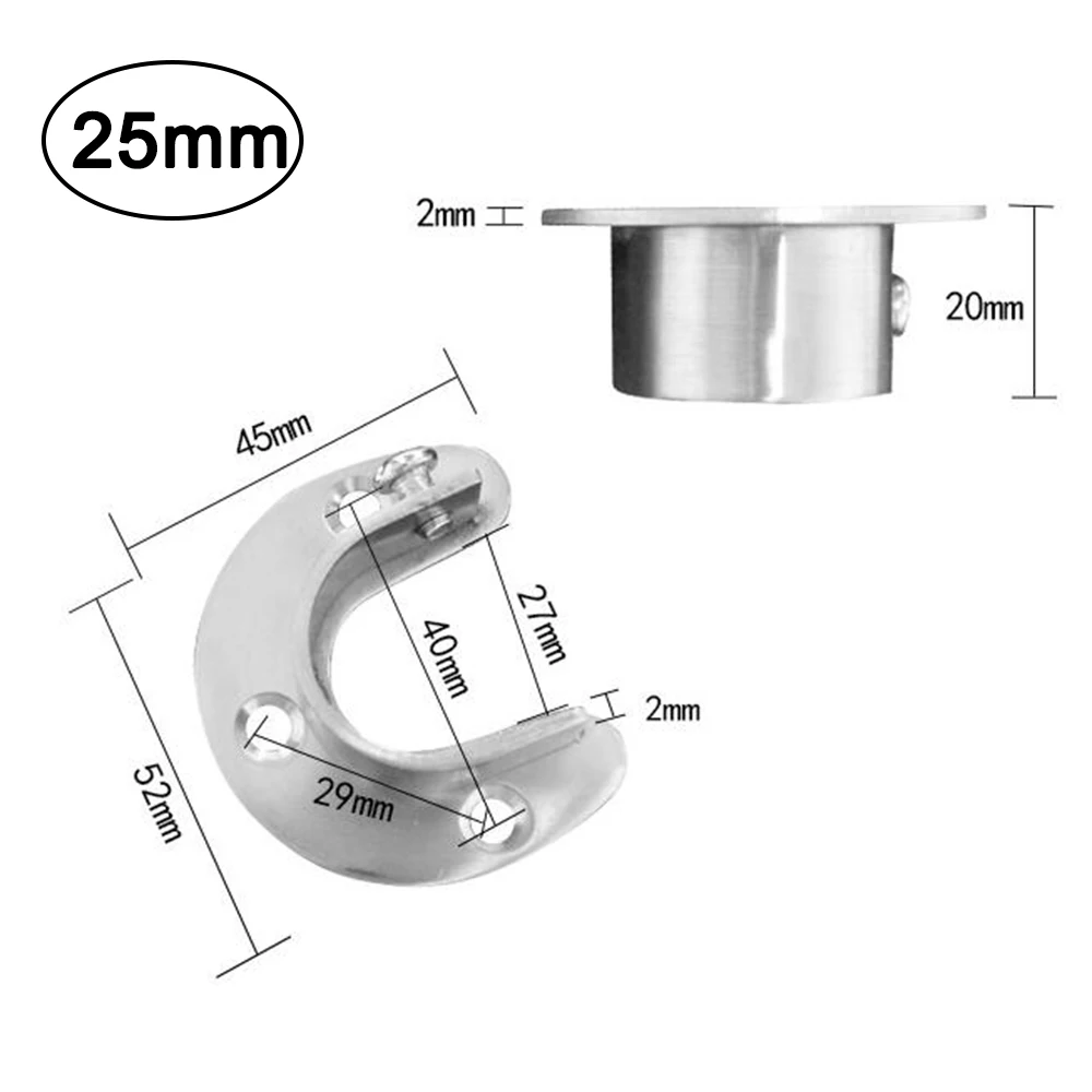 25mm U-образная стойка для одежды из нержавеющей стали, стойка для одежды, стойка для штор, душевые занавески, гардеробная планка, конец, опоры для шкафа - Цвет: 25mm