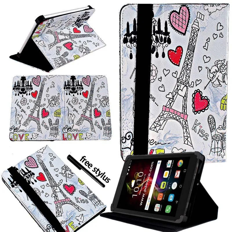 Eiffel Tower KK&LL для Alcatel Pixi 4 7 дюймов-кожаный чехол-подставка для планшета+ Бесплатный стилус - Цвет: Eiffel Tower