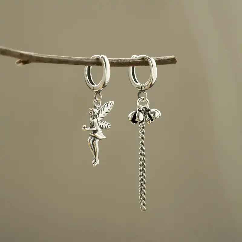 Асимметричные эльф Ангел Серьги с кисточками 100% Серебро 925 пробы ювелирные изделия металлический цветок длинные серьги с кисточками антикварные ушные капли для женщин