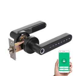 Serrure de porte électronique à empreintes digitales, déverrouillage par application sans clé, compatible IOS/Android WF 016, Bluetooth intelligent avec poignée de mot de passe 