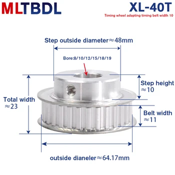 

XL 40T Timing Pulley 8/10/12/15/18/19mm Inner Bore 40Teeth 11mm Width pitch 5.08mm Timing Belt Pulley for Stepper Motor Aluminum