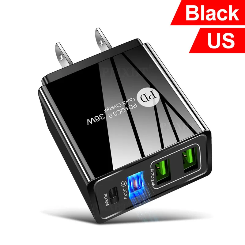 usb c 65w US/EU/UK Plug Fast Charge Mobile Phone Charger Multi-port USBC PD Charging Head Quick Power Charger PD20W+QC3.0 2.4A Dual USB charger 100w Chargers