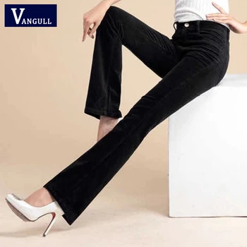 

Vangull Women Corduroy Pants High Waist Solid Flare Pants 2019 Autumn New Plus Size Female Casual Loose Zipper Full Length Pants